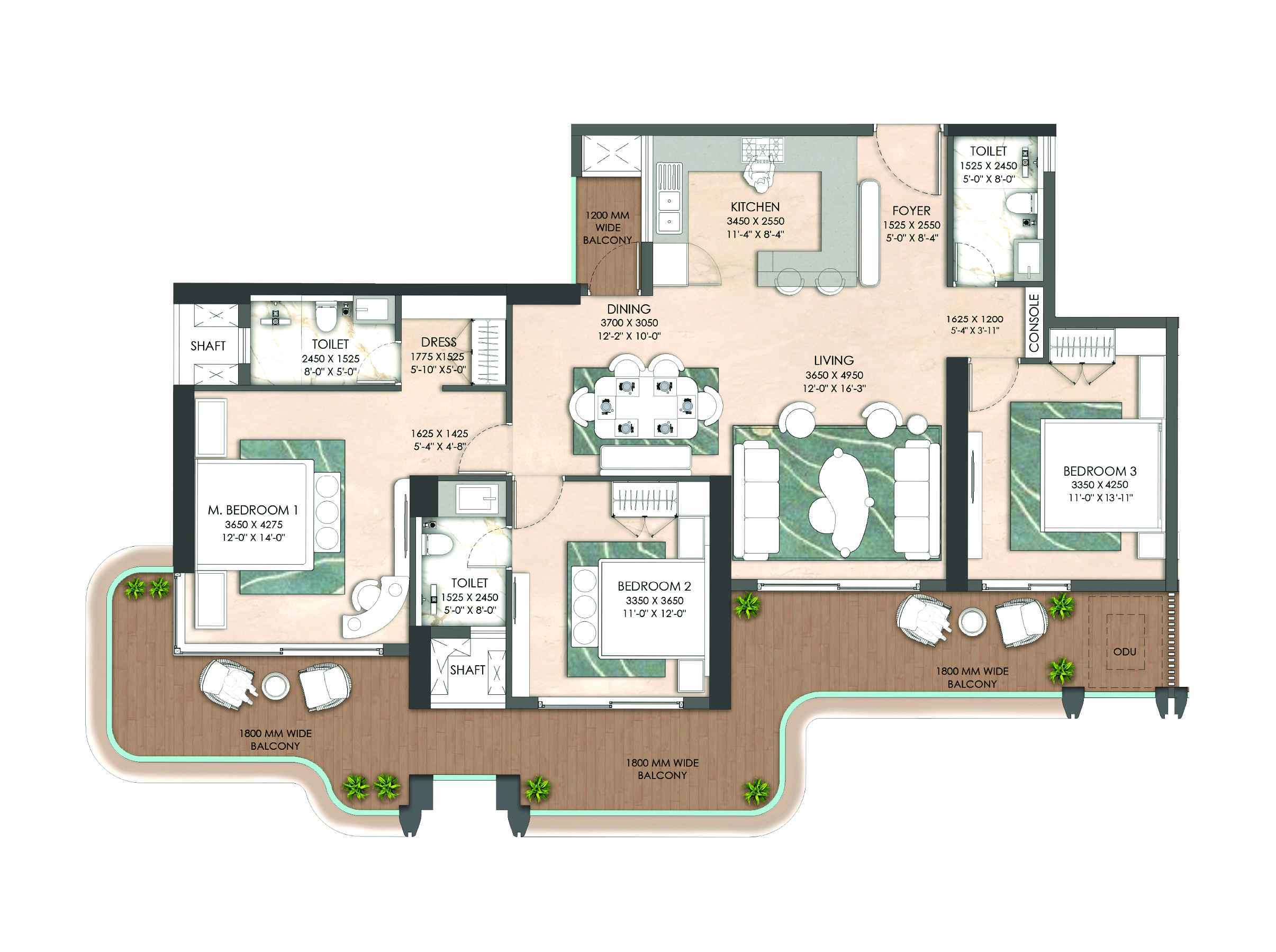 3 BHK + SERVANT