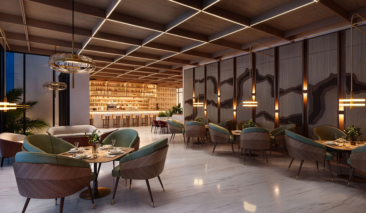 Fine dining restaurant lounge at The Oryza clubhouse