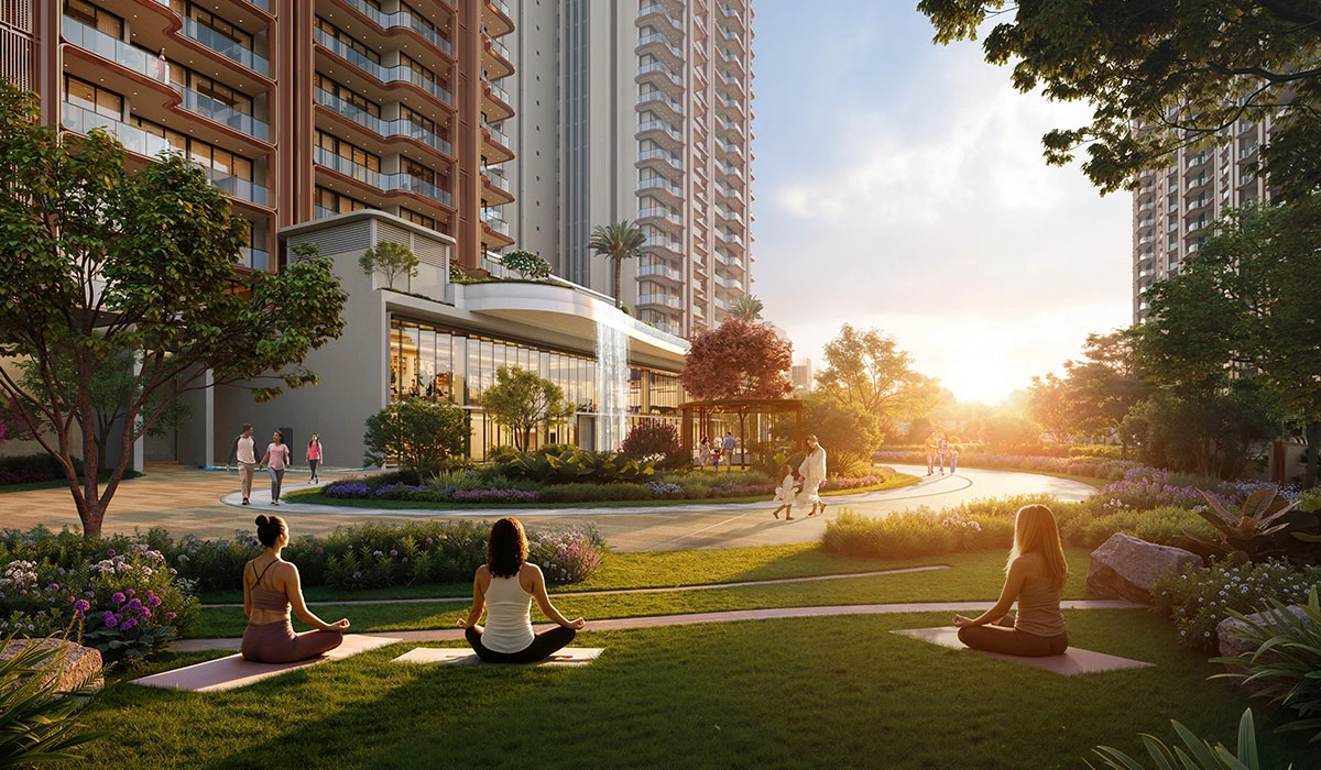 Meditation garden with yoga deck at The Oryza