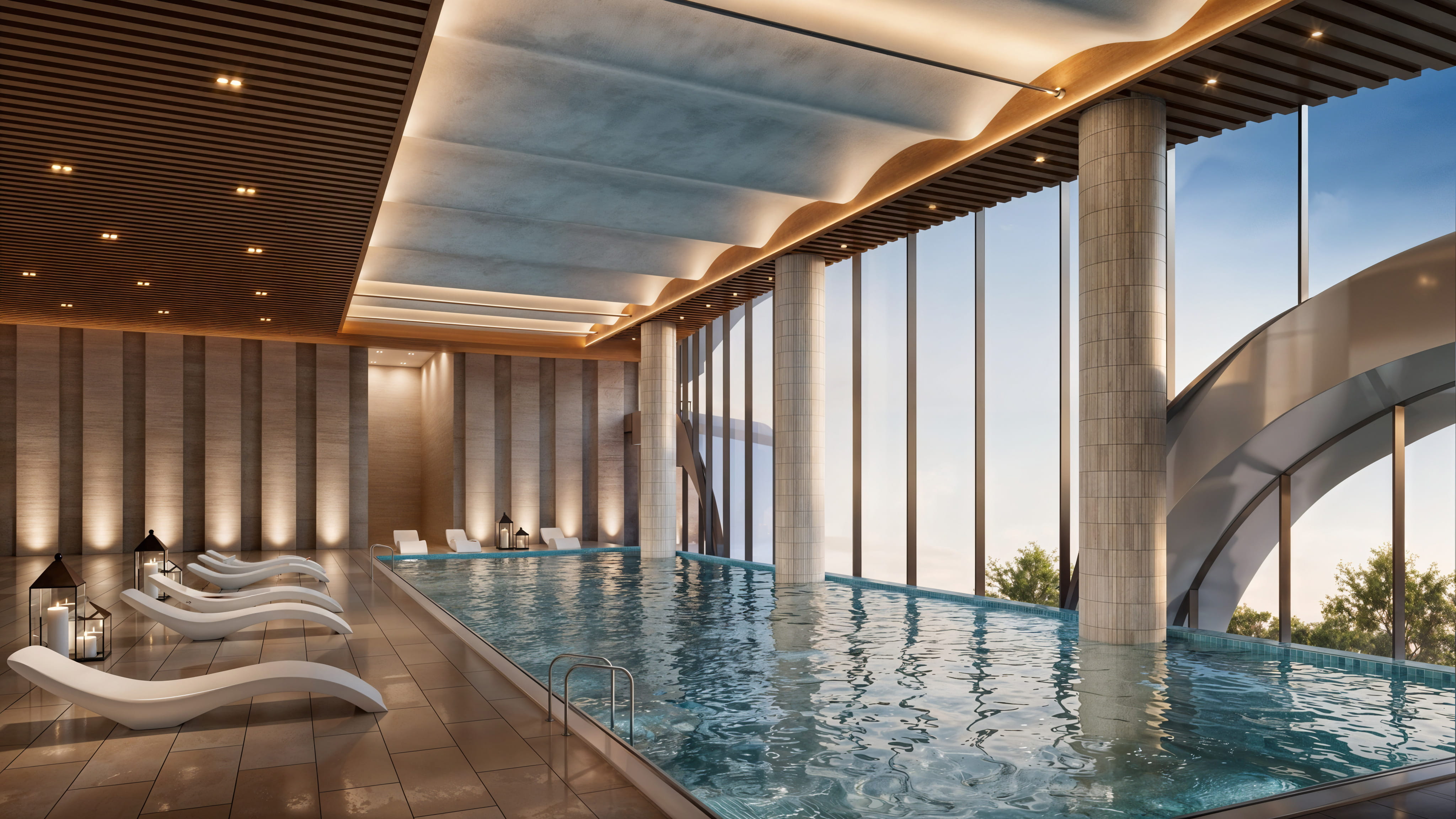 Temperature-controlled indoor pool with city view at The Oryza